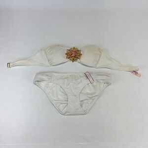 Victoria's Secret White jeweled Bandeau Rhinestone Brooch Bandeau Knockout Set